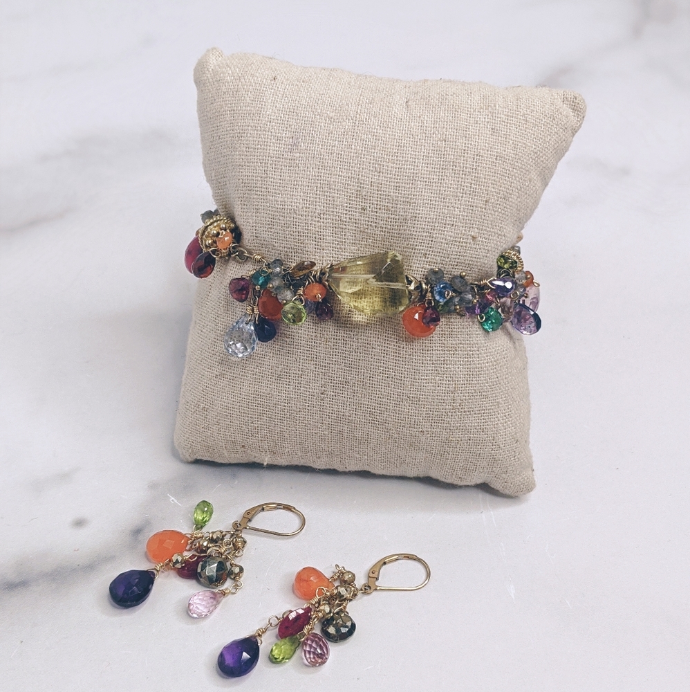 Gold filled semi-precious gemstone bracelet set